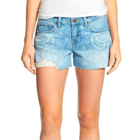 🍀 Lucky Brand Cut Off Bandana Paisley Denim Short - Picture 1 of 7